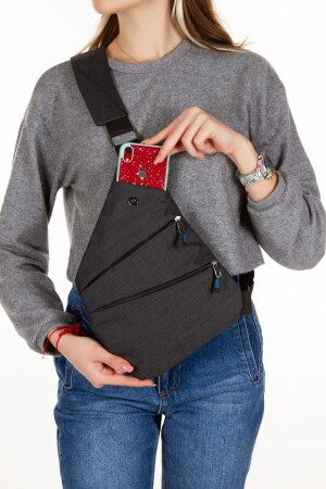 Unisex Schwarze Satteltasche Schulter-Brusttasche Umhängetasche mit Handyfach Slim Body Bag ADL-7588 - 2