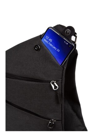 Unisex Schwarze Satteltasche Schulter-Brusttasche Umhängetasche mit Handyfach Slim Body Bag ADL-7588 - 8