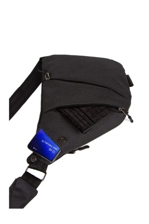 Unisex Schwarze Satteltasche Schulter-Brusttasche Umhängetasche mit Handyfach Slim Body Bag ADL-7588 - 5