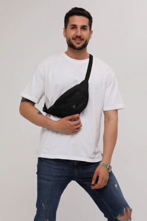 Unisex Schwarze Schulter- und Hüfttasche mit 2 Fächern DUB001 - 7