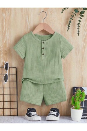 Unisex-Set für Babys und Kinder aus 100 % Baumwolle mit geknöpften Musselin-Unterhosen und -Shorts – Grün - 1