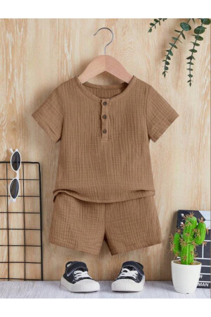 Unisex-Set mit geknöpften Musselin-Unterhosen und Shorts aus 100 % Baumwolle für Babys und Kinder, braun - 1