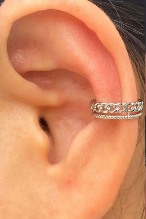 Unisex Sıkıştırma Deliksiz Zincir Desenli Çelik Kıkırdak Küpe Ear Cuff - 2