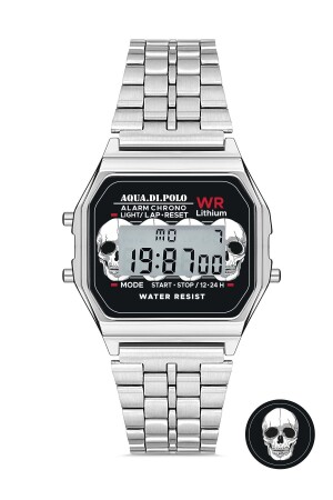 Unisex Silberne Retro-Totenkopf-gemusterte Digital-Armbanduhr Apwa064601 APWA0646 - 1