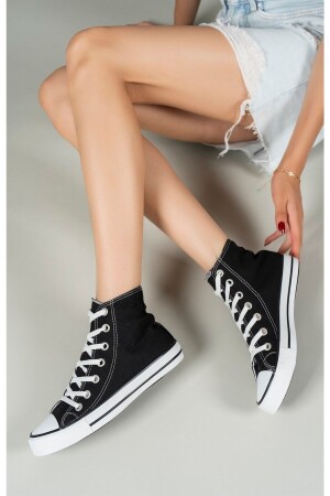 Unisex Siyah Beyaz Convers Uzun Bilekli Model Sneaker Spor Ayakkabı - 4