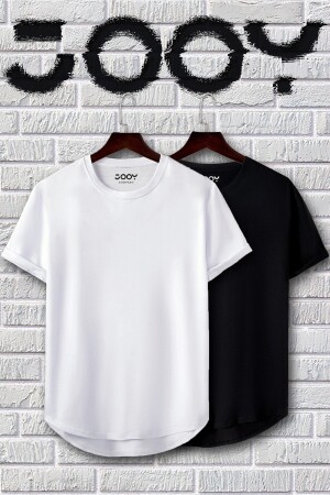 Unisex Siyah Beyaz Oval Kesim Tshirt 2'li Set - 1