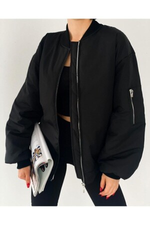 Unisex Siyah Bomber Ceket - 1