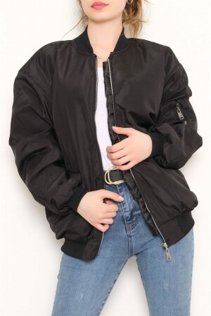 Unisex Siyah Oversize Bomber Ceket - 1