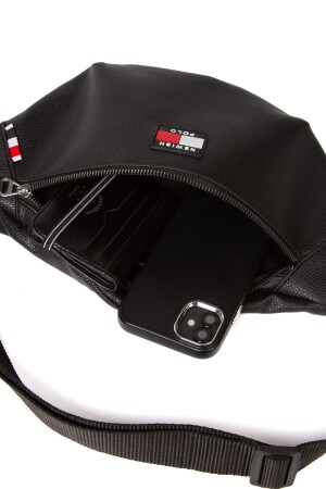 Unisex Siyah PU Deri Su Geçirmez Kumaş Özellikli Bel Ve Omuz Çantası Kışlık Body Bag Freebag - 5