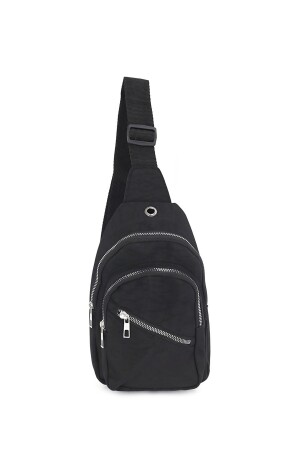 Unisex Siyah Yandan Çapraz Göğüs ve Bel Çantası- Kulaklık Usb Çıkışlı Cep Telefonu Bölmeli Çanta - 4