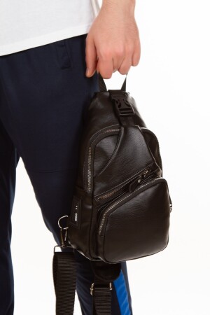 Unisex Siyah Yıkama Deri Usb Kulaklık Çıkışlı Göğüs Ve Omuz Çantası Çapraz Askılı Body Bag ADL-5503 - 3
