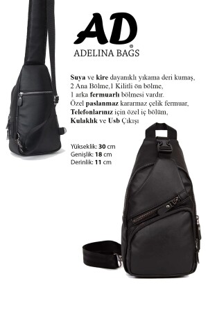 Unisex Siyah Yıkama Deri Usb Kulaklık Çıkışlı Göğüs Ve Omuz Çantası Çapraz Askılı Body Bag ADL-5503 - 6