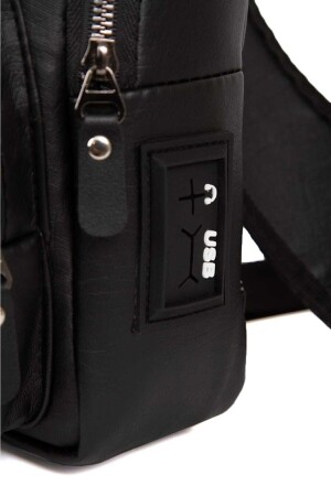 Unisex Siyah Yıkama Deri Usb Kulaklık Çıkışlı Göğüs Ve Omuz Çantası Çapraz Askılı Body Bag ADL-5503 - 8