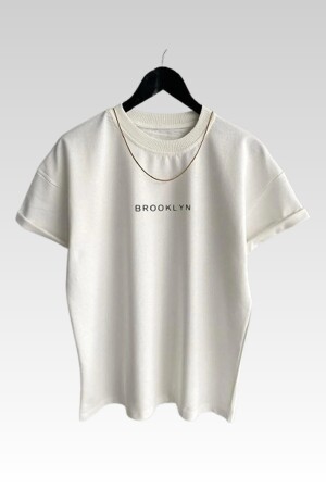 Unisex-T-Shirt mit Brooklyn-Aufdruck im 3er-Pack in Braun-Grau-Weiß - 2