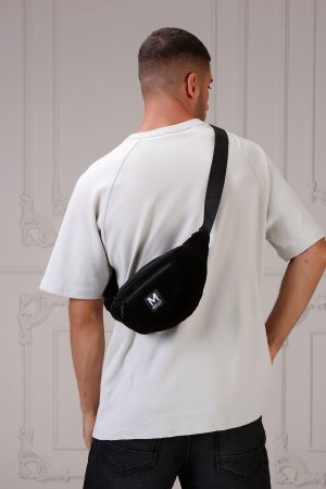 Unisex-Tasche aus schwarzem Wildleder mit 3 Fächern und überkreuzter Taille und Umhängetasche MW082 - 4