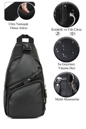 Unisex Waschleder Kopfhörer USB-Ausgang Kreuzgurt Taille Schulter Brust Reisetasche Bodybag AVD1105015051107 - 4