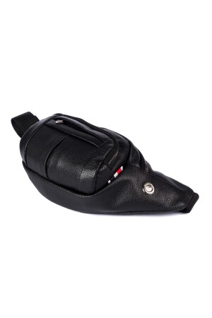 Unisex wasserabweisende vegane Leder-Schulter- und Hüfttasche in Schwarz mit Kopfhöreranschluss abdulbags-814 - 6