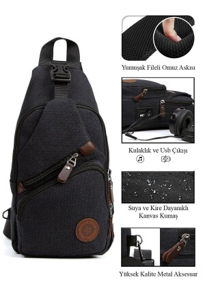 Unisex wasserdichte Canvas Cross Strap Taille Umhängetasche Brust täglich Bodybag mit USB-Kopfhörerausgang - 3