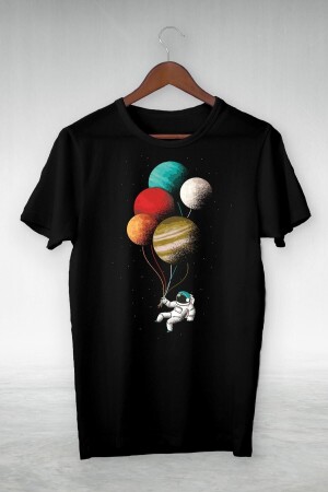 Unisex weißes Ballon- und Astronauten-Illustrations-T-Shirt vom Planeten - 1