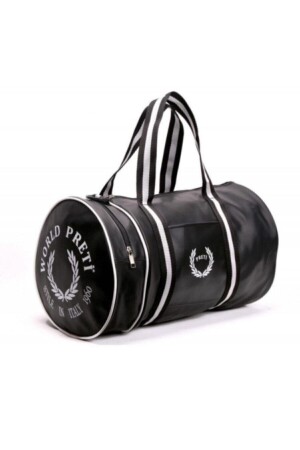 Unisex Zylinder-Sporttasche aus schwarzem Kunstleder mit Innenfutter von Worldpretispor - 2