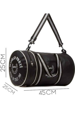 Unisex Zylinder-Sporttasche aus schwarzem Kunstleder mit Innenfutter von Worldpretispor - 3
