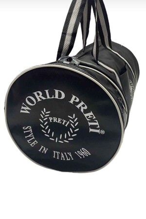 Unisex Zylinder-Sporttasche aus schwarzem Kunstleder mit Innenfutter von Worldpretispor - 4