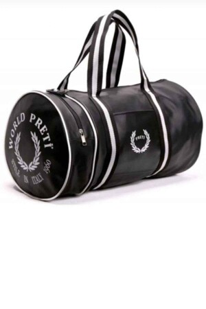 Unisex Zylinder-Sporttasche aus schwarzem Kunstleder mit Innenfutter von Worldpretispor - 5