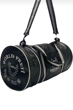 Unisex Zylinder-Sporttasche aus schwarzem Kunstleder mit Innenfutter von Worldpretispor - 6