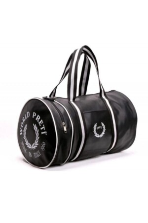 Unisex Zylinder-Sporttasche aus schwarzem Kunstleder mit Innenfutter von Worldpretispor - 7