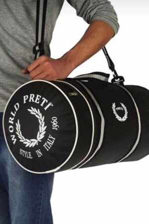 Unisex Zylinder-Sporttasche aus schwarzem Kunstleder mit Innenfutter von Worldpretispor - 1