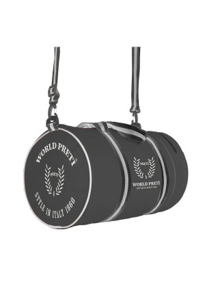 Unisex Zylinder-Sporttasche aus schwarzem Kunstleder von Worldpretispor - 2