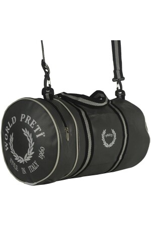 Unisex Zylinder-Sporttasche aus schwarzem Kunstleder von Worldpretispor - 3