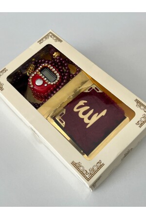 Unser als Mitgift verpacktes Mini-Koran-Gebetsperlen- und Stein-Gesangsset in Weinrot - 3