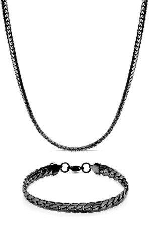 Urban-Set aus schwarzer Halskette und Armband aus Edelstahl THE0018 - 1