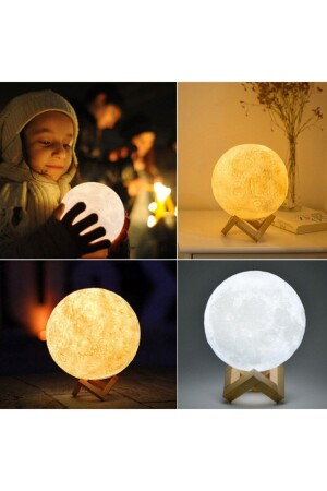 Usb Tak Çalıştır Pilsiz Standlı Dokunmatik 5 Renk Değiştiren Moon Lamp 45cm USTK04 - 4