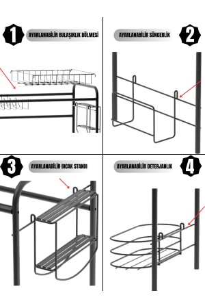 Üstü Bulaşık Kurutma Rafı Mutfak Depolama Tezgah Üstü Düzenleyici (Hareketli Kancalarla 70 cm) SM114B - 6