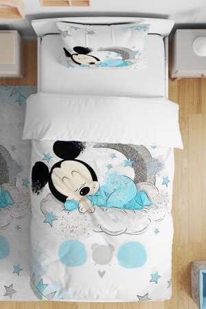 Uyuyan Mickey Desenli Tek Kişilik Bebek Çocuk Nevresim Takımı evnev00053 - 1