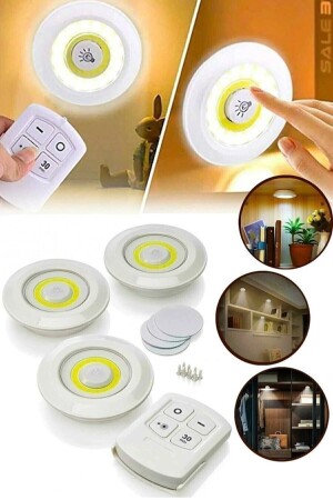 Uzaktan Kumandalı 3 Lü Spot Led Lamba Kablosuz Pilli Işıldak Mutfak Rafı Işığı Dolap Işığı - Kar-Bul