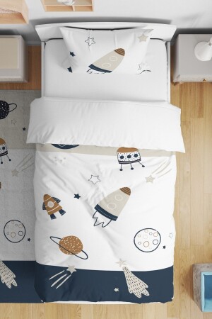 Uzay Araçları Desenli Tek Kişilik Bebek Çocuk Nevresim Takımı evnev00040 - Evpanya