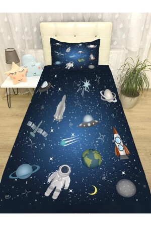 Uzay Çağı Desenli Yatak Örtüsü ve Yastık evortu1196 - 1