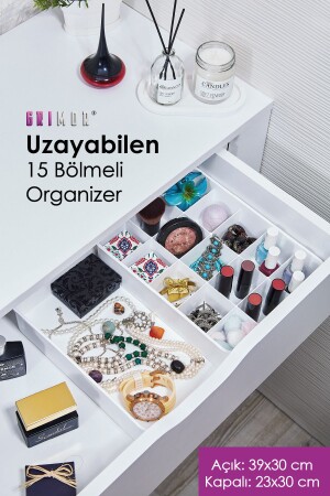 Uzayabilen Ayarlanabilen 15 Bölmeli Çekmece Içi Düzenleyici Organizer Beyaz Renk - 2