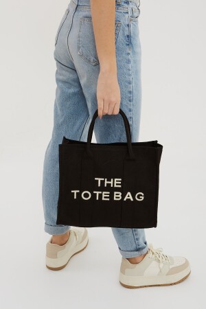 Uzun Askılı Kanvas Kumaş Tote Bag Kadın Çapraz Çanta Siyah Totebag - 2