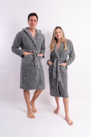 Uzun Kapüşonlu Unisex Sabahlık Welsoft Peluş Uzunsabahlık00 - 1