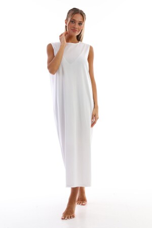Uzun Kolsuz Elbise Astarı Içlik Jüpon Kombinezon Beyaz - 1