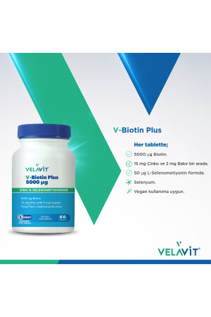 V-Biotin Plus 5000mcg Takviye Edici Gıda 60 Tablet VELAV-07 - 4