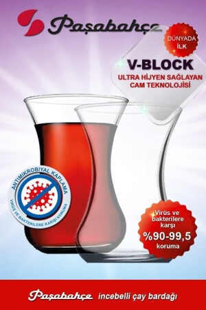 V-block Antimikrobiyal 6'lı Incebelli Çay Bardağı 42381 Fma03552 42381V - 1