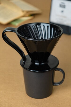 V60 02 El Yapımı Seramik Dripper (siyah)- Seramik Kahve Demleme Ekipmanı- Handmade- Lotus - 1