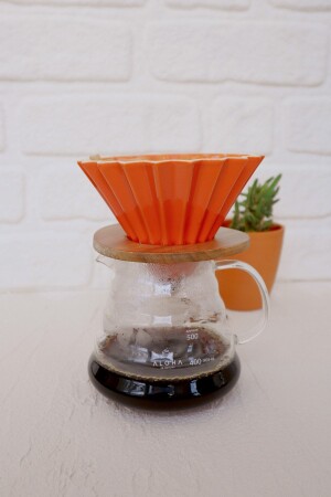 V60 Ahşap Standlı Dripper - Turuncu ASD-20 - 1