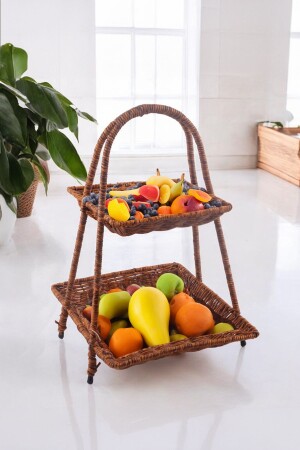 سلة خدمة الفواكه والخبز مستطيلة من طابقين - رف ديكوراتي - Vadi