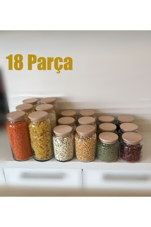 Vakuum, 18-teiliges Glasgefäß-Set mit Holzdeckel 1300–800–500 ml 25863332 - Karçiçeği Home